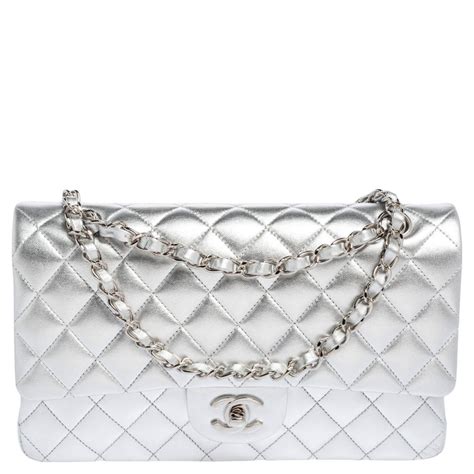 chanel silver flap bag|chanel full flap bag.